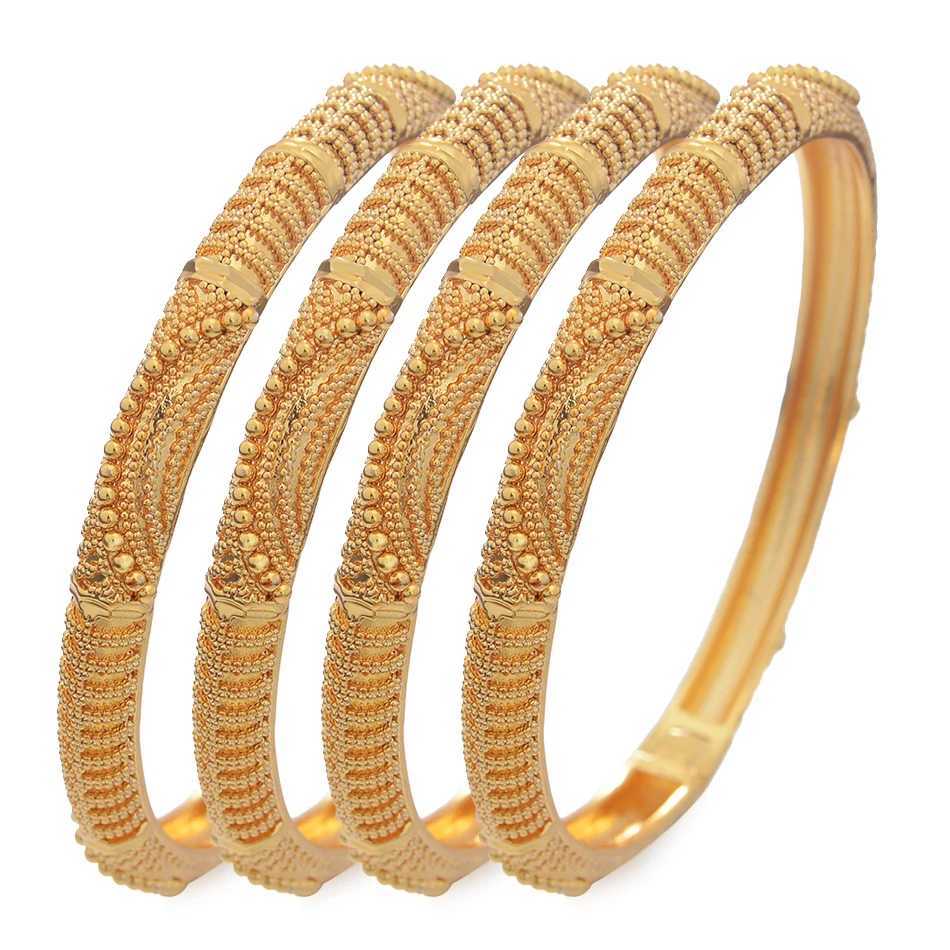 24K Bangles Dubai Gold Color Wedding Bangles For Women Men Saudi Arab Bangles Jewelry Z250616