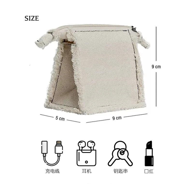Ins White Small Thicken Canvas Coin Bags Purse Mini Zipper Bus Working ID Credit Card Holder Earphone Keys Money Storage Bags 250614