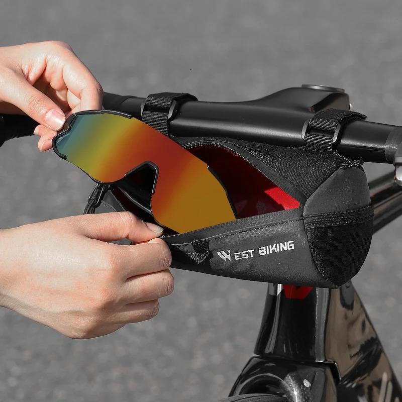 WEST BIKING Bike Handlebar Bag Portable Reflective Shoulder Bag For Cycling MTB Road Bike Scooter Front Tool Bags Elastic Band 250610