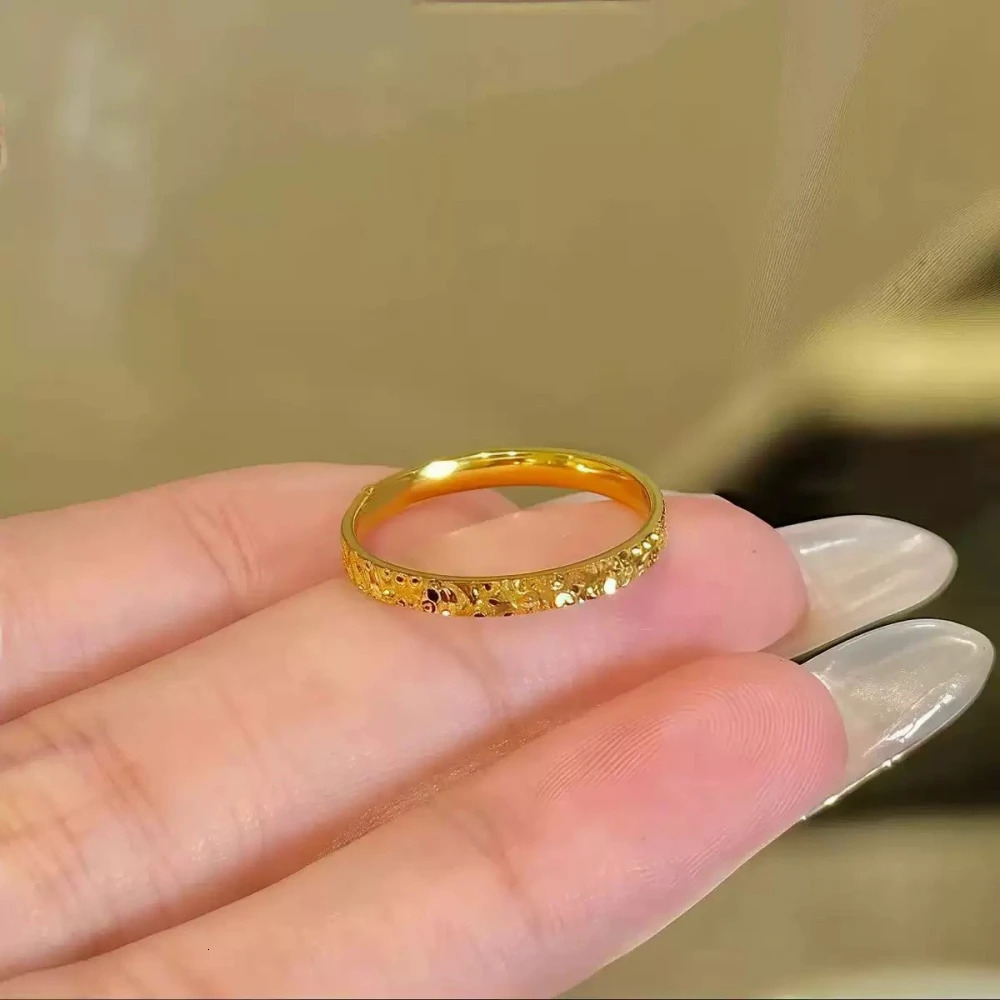 Stainless Steel Gold Color 2mm Sparkling Thin Rings for Women Size 5-10# 18K Wedding Band Engagement Jewelry Lovers Gifts 250610