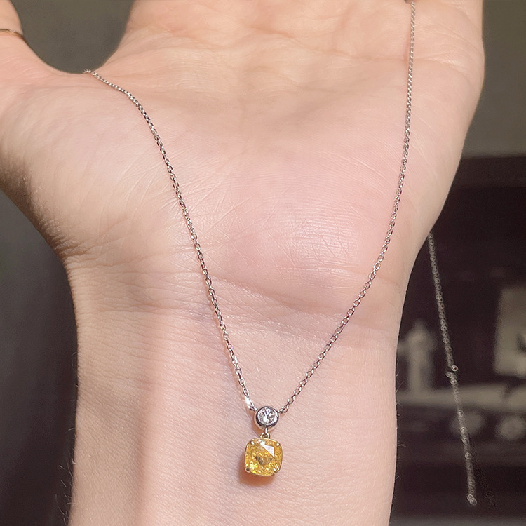 Choucong Brand Square Pendant Luxury Jewelry 925 Sterling Silver Cushion Shape Yellow 5A Cubic Zircon CZ Diamond Gemstones Party Women Clavicle Neckla