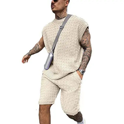 Europe and America Summer Mens Casual Sleeveless Top Shorts Fashion Suit High Street S3XL 250612