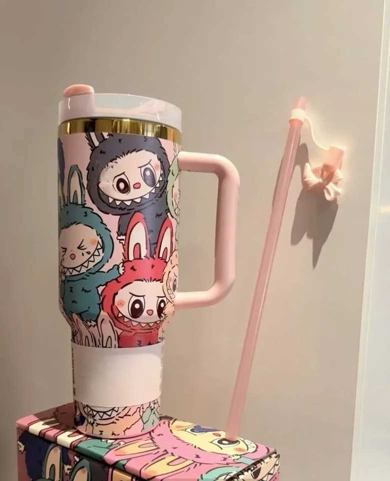New 40oz Labubu Stainless Steel Tumbler With Straw Lid Insulated Travel Mug Large Capacity Cup For Car Office Girl Gift XJ250616