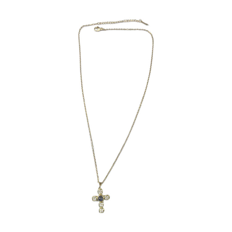 One hundred language copper micro-set zirconia genuine gold electroplated pendant, simple and fashionable cross, golden necklace