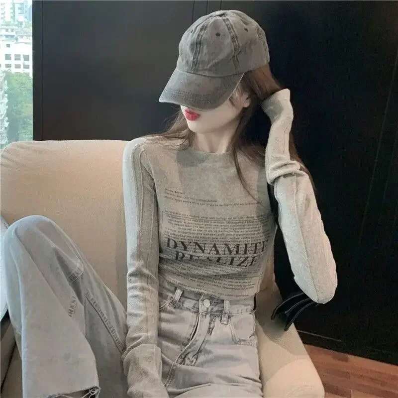 Causal With Sleeves Korean Style Long Sleeve T Shirt for Women 2025 High Quality Y2k Fashion Korea Basic Clearance Tops Woman