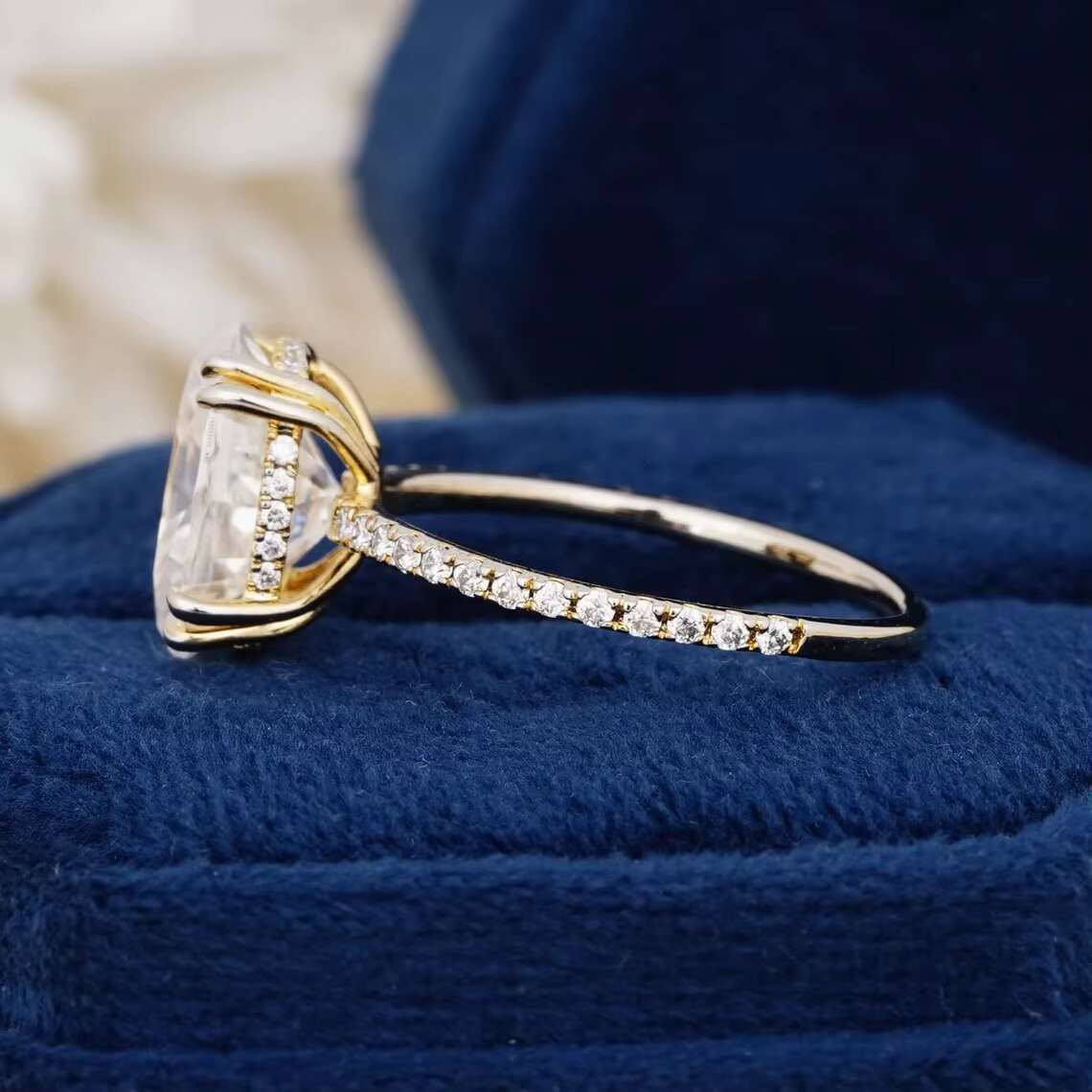 Oval Cut Solitaire Moissanite 14K Real Gold Double Claw Setting Rings Excellent Quality for Personal Gifting Studded Diamond