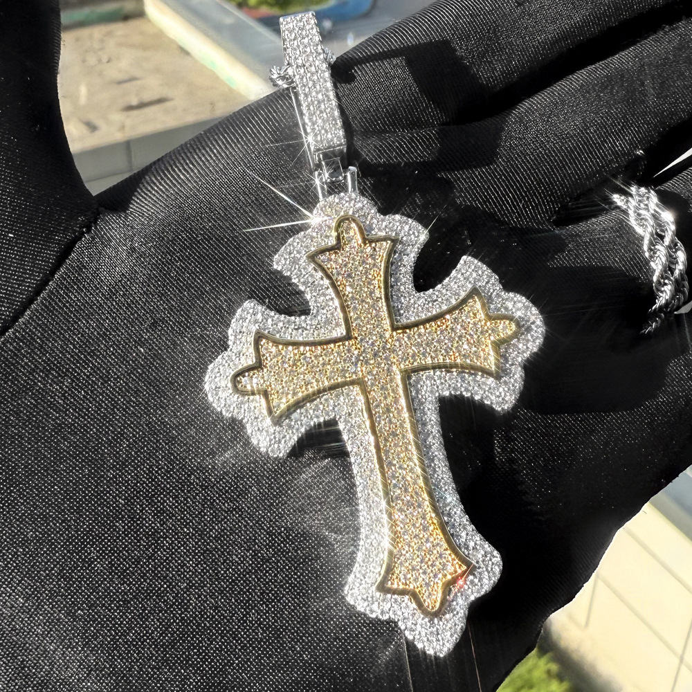 TopBling 5A Zircon Hip Hop Cross Pendant Necklace with Full Zircon Beads Chain Religious Jewelry
