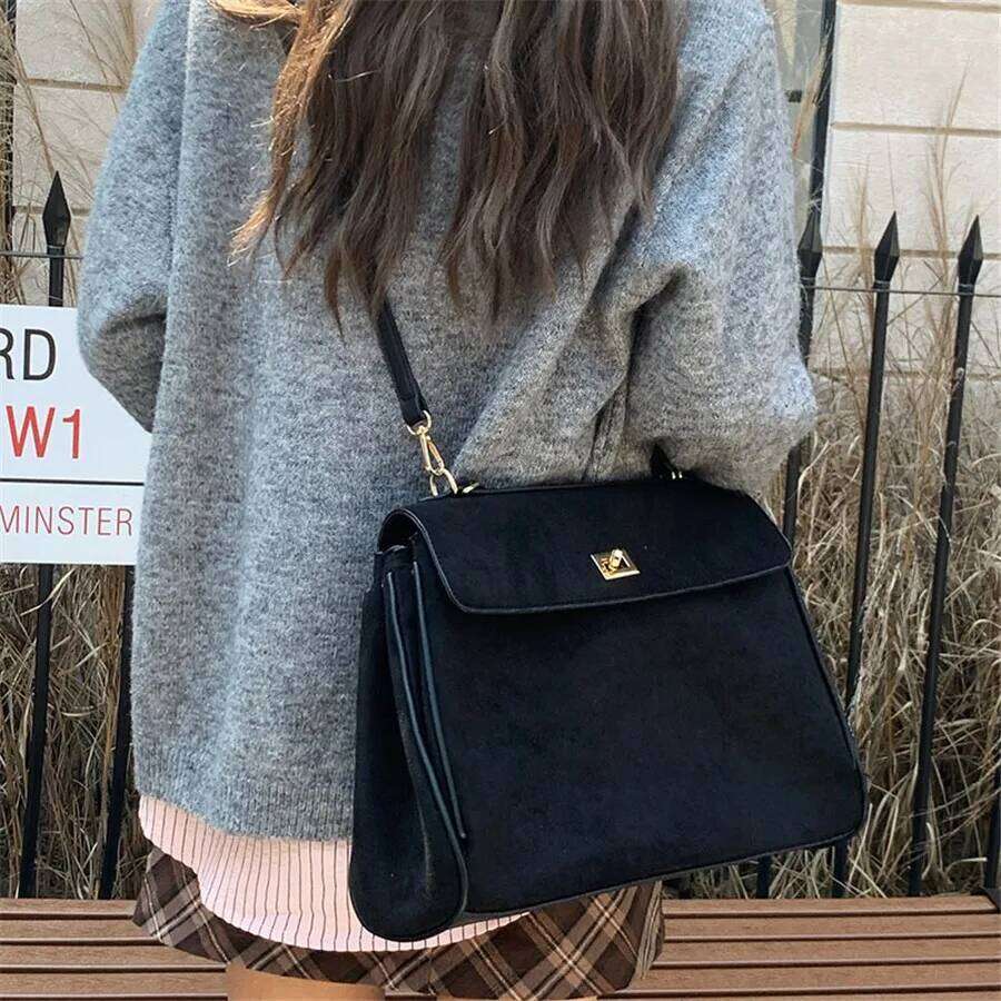 Vintage Faux Suede Women Handbag Large Capacity Winter Commuter Female Shoulder Messenger Bag Big Ladies Totes
