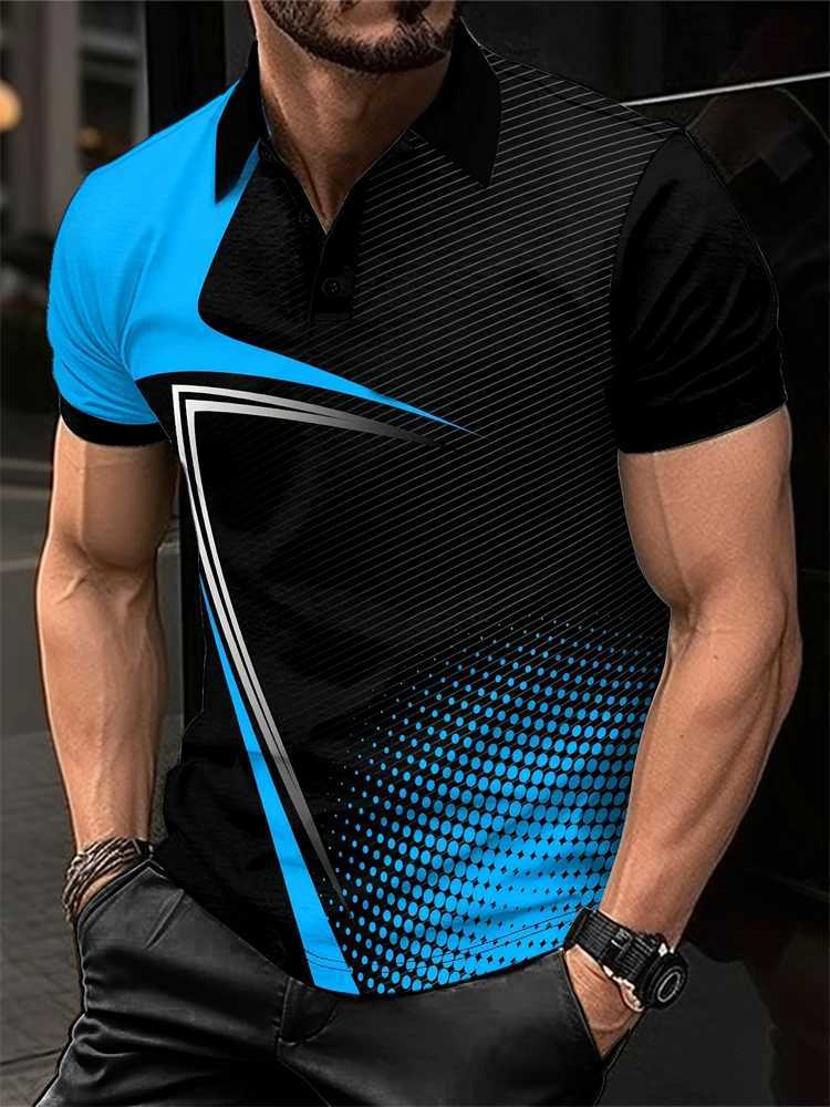 Mens Shirts Color Blocking Three-dimensional 3D Printing Mens Fashion Buttons Short-sleeved T-shirt Mens Polo Shirt Tops W250616