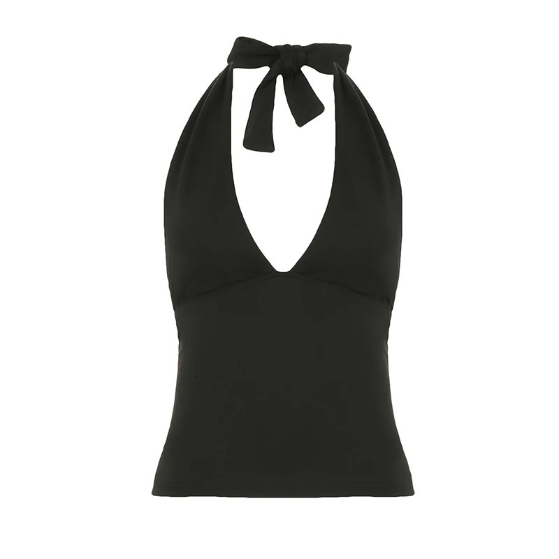 Simple Basic V-Neck Sexy Women Halter Tanks Summer All-Match Fashion Slim Fit Blouses Chic Trendy 250614