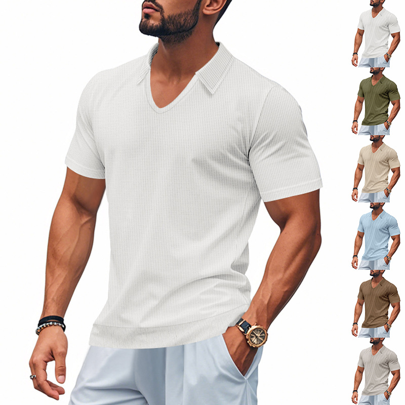 2025 Men's Polos Men's ClothingTees t shirts Heavyweight simple and casual V-neck design loose and trendy POLO shirt with short sleeves Euro