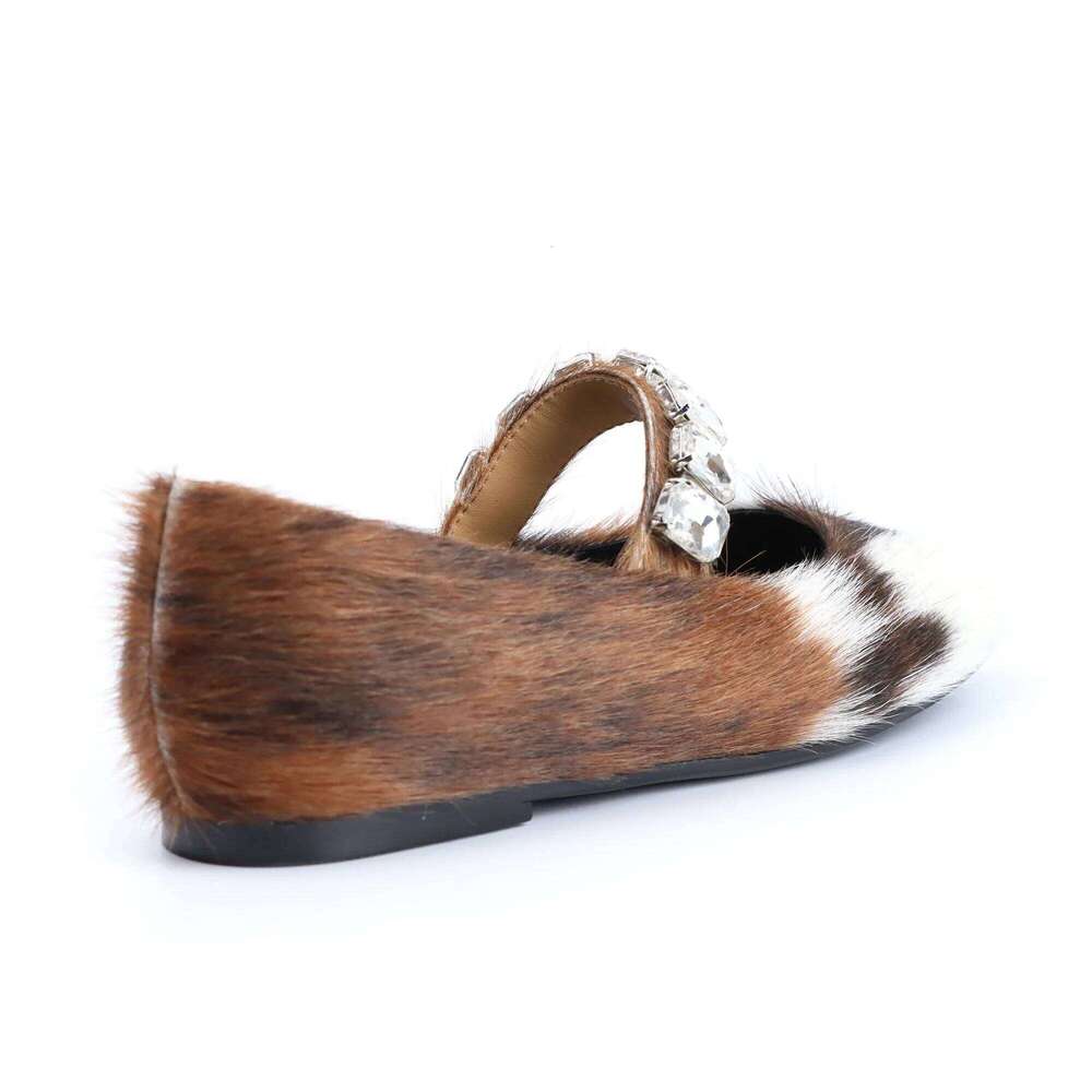 Italy Flat Calf Hair Mary Jane Women 2025 Designer High Quality Shoes ladies Ballet Leather Flats Casual Footwear