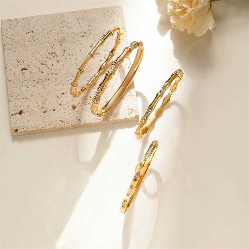 FYSARA Bamboo Design Stainless Steel for Women Men Zircon Titanium Steel Rhinestone Jewelry Accessories Gift Z250616