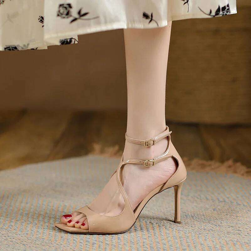 Sequined women Gladiator Sandals Summer Designer shoes For Women 2025 Square Head Hollow High Heels Fashion Ladies Shoes