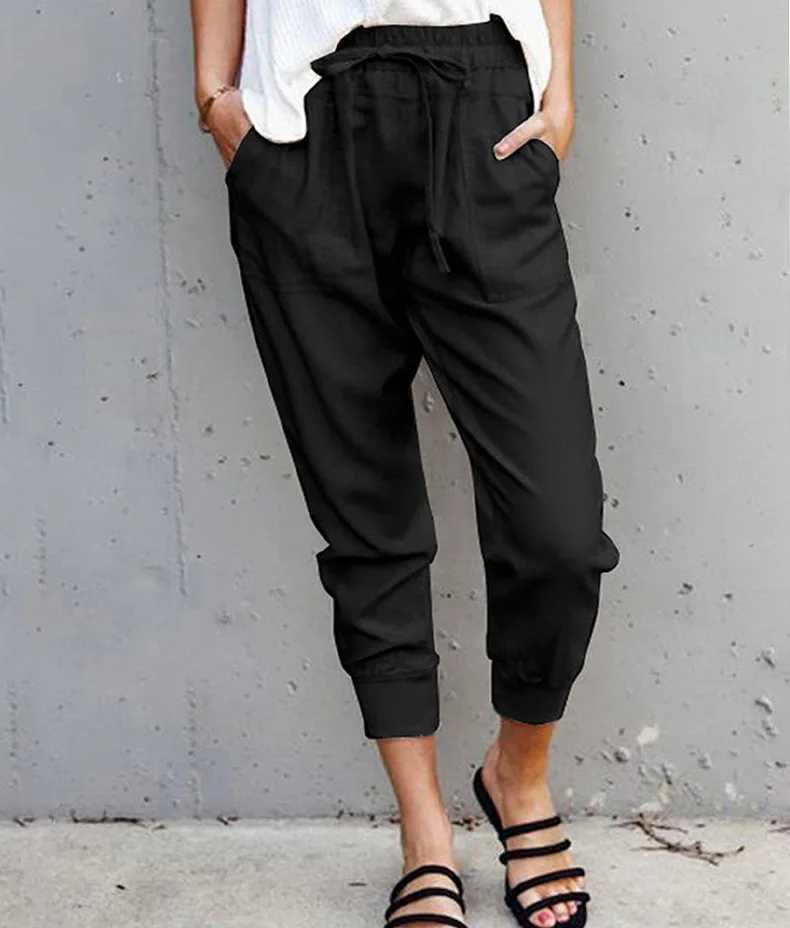 Cross Border Summer New Style Solid Color Simple Lace Up Casual For Women High Waist Slim Fit Pants XJ250616