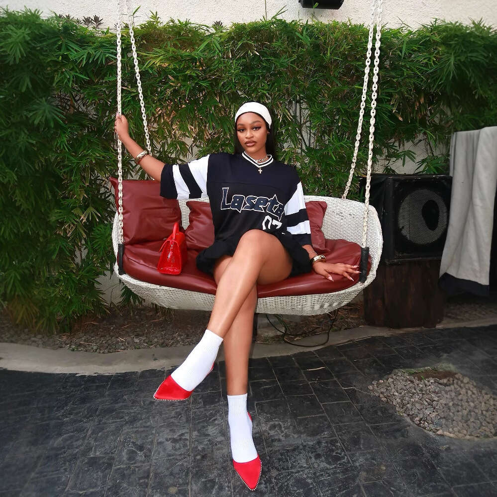 Summer New Sports Style Patchwork Color Block Letter Print Loose Casual Short Sleeve T-Shirt For Women B5