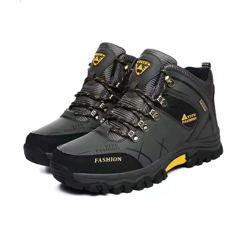 Men's Winter Cotton Shoes with Fleece Lining - Black Slip Resistant Waterproof Work Boots