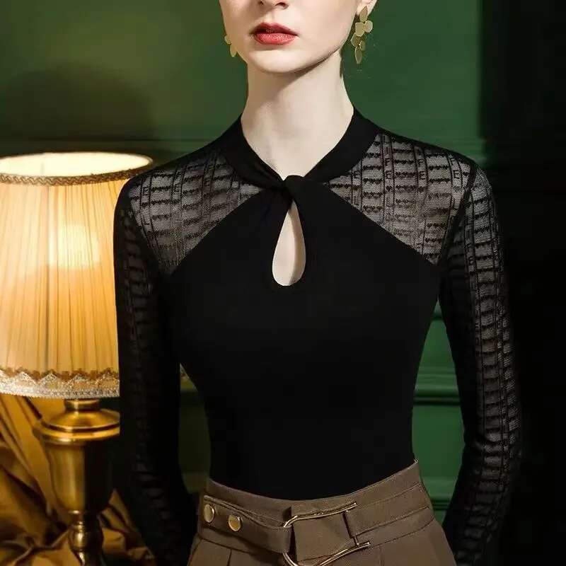 Womens Long Sleeve T-shirt Fashion Mesh Top Female Polyester Sale Y2k Clothes Vintage With Sleeves One Pieces Cheap Yk2 Korean