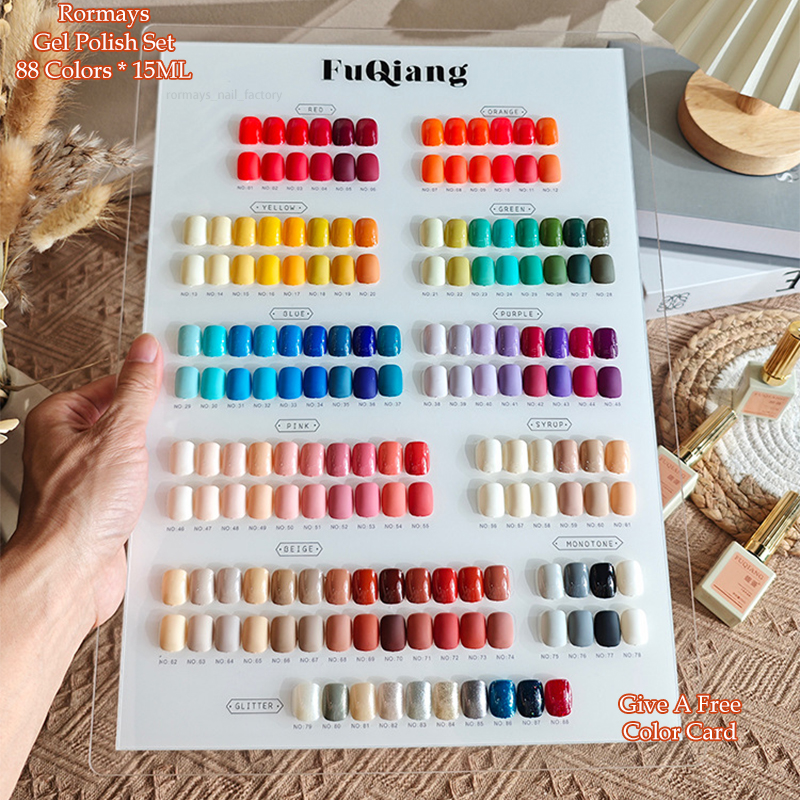 Rormays Summer Rainbow 88PCS gel nail polish Set Shiny Salon Nail Set gel Color UV LED Semi permanent Varnish Nail Enamel Primer Finish Wholesale Fact