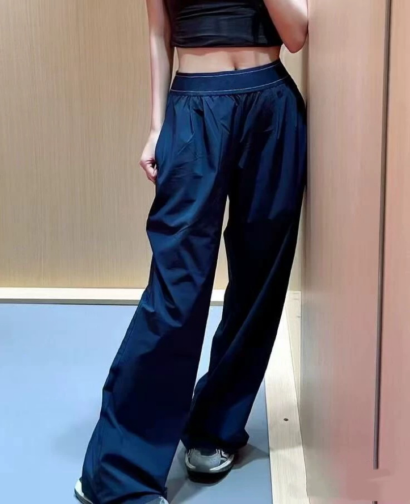 Women Yoga Wear Suit Trouser Joggers Jogging Straight Wide Leg Pants Long High Waist Training Strap Pants A699