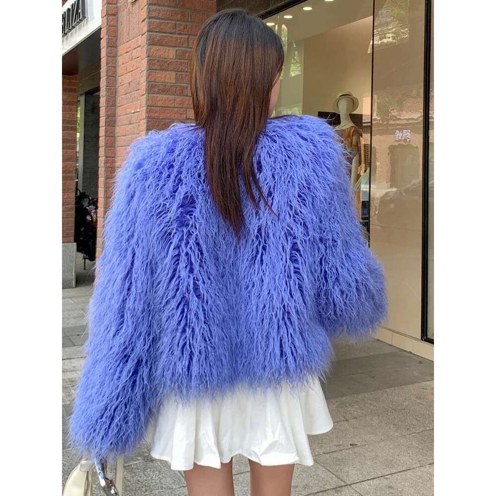 2024 New Solid Color Beach Sheep Wool Autumn And Winter Women's Long-sleeved Short Fashion Fur Jacket Imitation Furry Lamb Coats