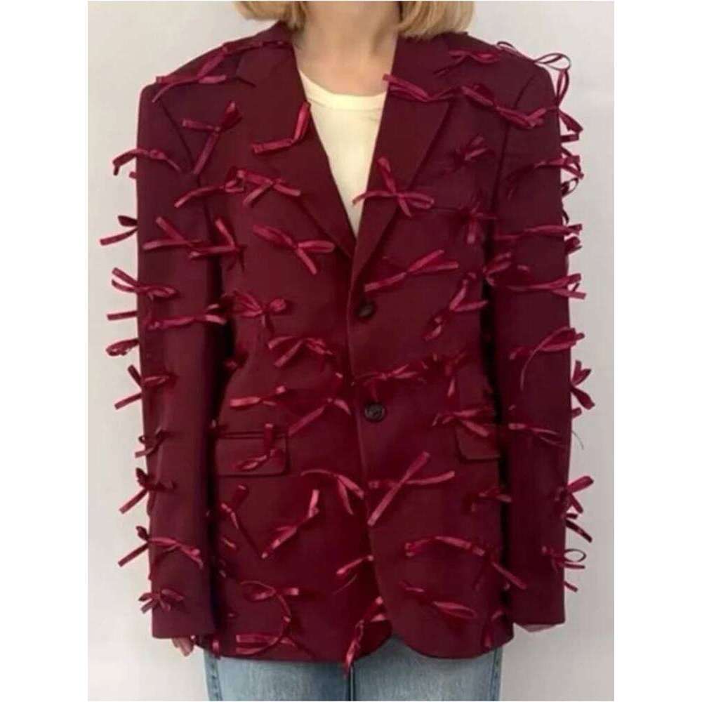 TWOTWINSTYLE Solid Elegant Patchwork Bowknot Blazer For Women Notched Collar Long Sleeve Spliced Button Loose Blazers Female New