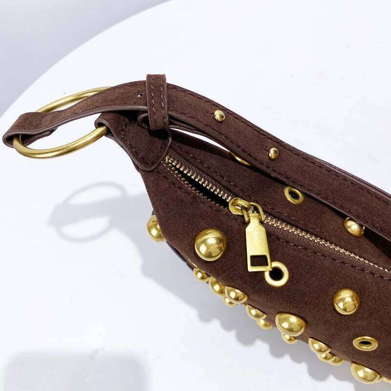 Women's Bags Designer Vintage Slim Faux Suede Crescent Bags For Women Designer Handbags Purses New In Rivet Hollow Small Underarm Shoulder