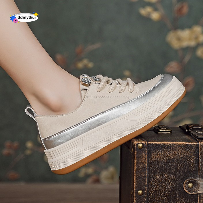Genuine Leather Casual for Women Thick Sole Height Increasing 2025 Spring Summer New Sneakers Versatile Flat Shoes Trendy ddmythur