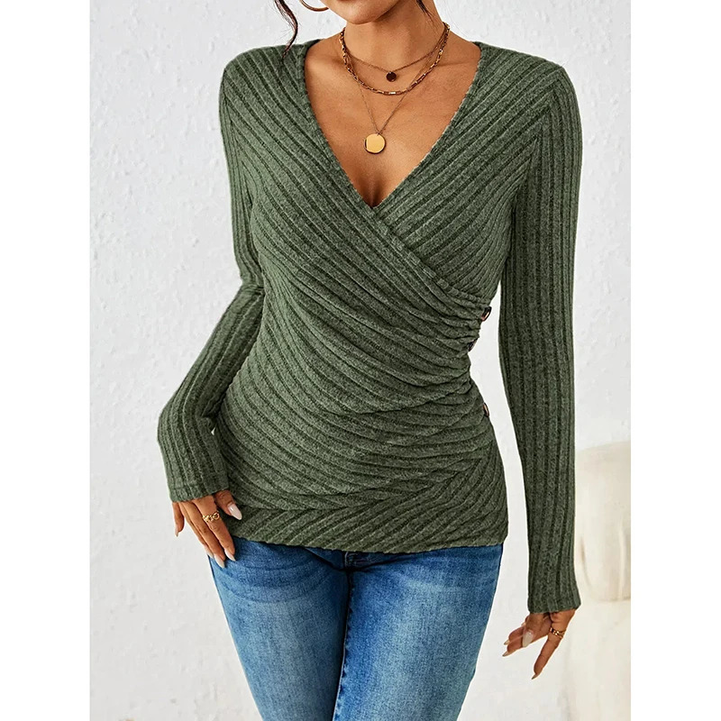 Button V-neck Knitted Women Sweater Pullovers Autumn Winter Basic Women Sweaters Fit Soft Warm Tops 250614