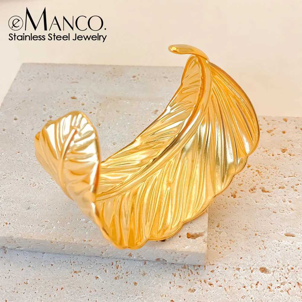 eManco Stainless Steel Womens Wide Bangles Luxury Gold Plated Cuff femme Vintage Jewelry Gift 48 Hour Shipping Z250616