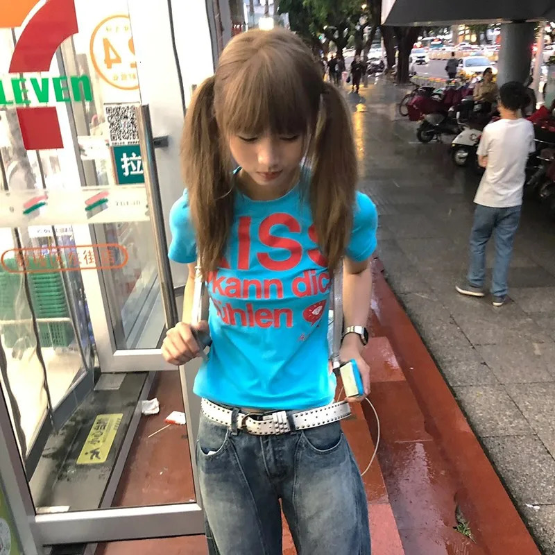 Karrram Japanese Y2k Letter Print T-shirt Trashy 2000s Style Crop Top Vintage Harajuku Short Sleeve Tee Shirt American Retro 90s 250614