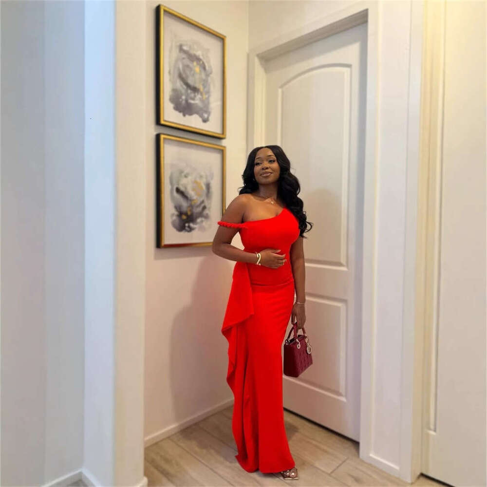 New Fashion Slim Fit Elegant Sexy Off-Shoulder Solid Color Asymmetrical Long Dress For Women B5