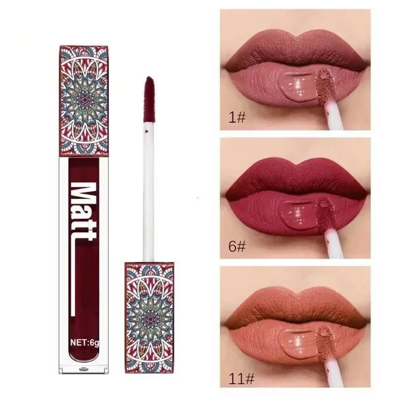 Waterproof Matte Gloss Brown Nude Pigment Dark Red Long Lasting Velvet Liquid Lipstick Women Makeup Lip Glaze 1pcs happy