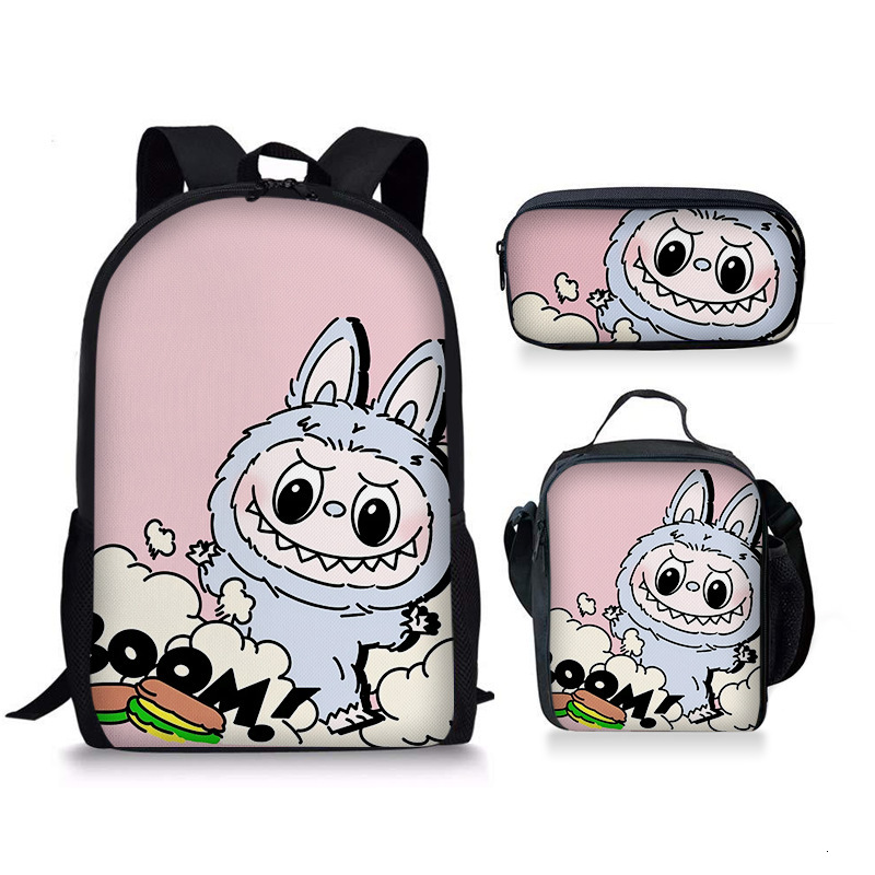 New Labubu Three-Piece Set Bag Pencil Case Student Baby Backpack Cute Versatile Portable