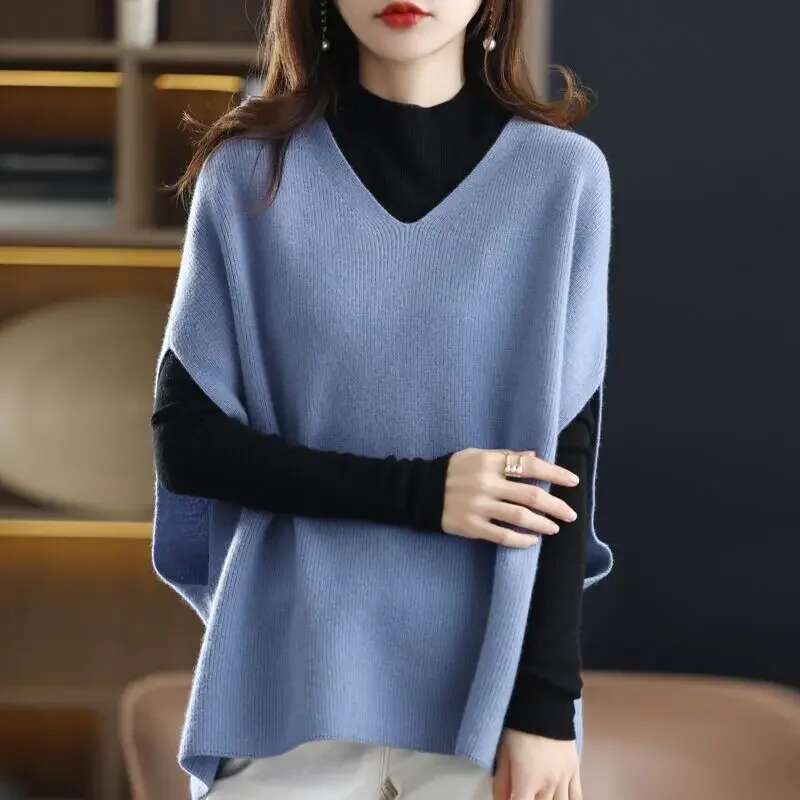 V-Neck Waistcoat Korean Style Clothing Lady Sweaters Pullover Knit Vests for Women Fashion 2024 Jumper Youthful Clothes Classic