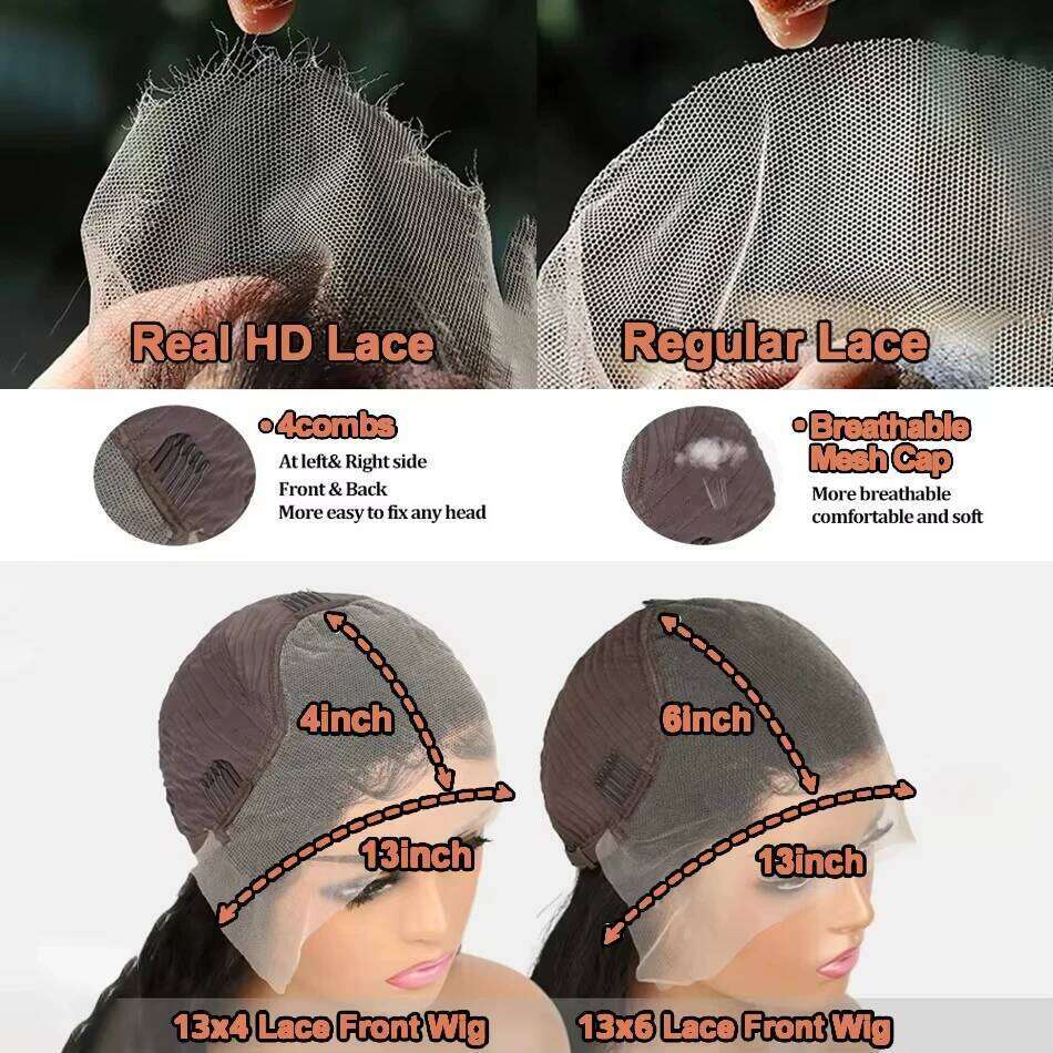 40 Inch 250 Density Bone Straight 13X6 Frontal Wig 13X4 HD Transparent Lace Front Pre Plucked 100% Human Hair For Women