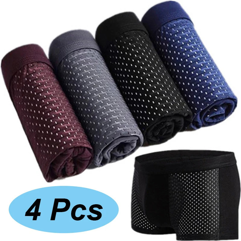 WE.FINE 4Pcs Bamboo Wear Bamboo Boxer Short Men Microfiber Boxer Briefs Underwear Compression Stretch 250614