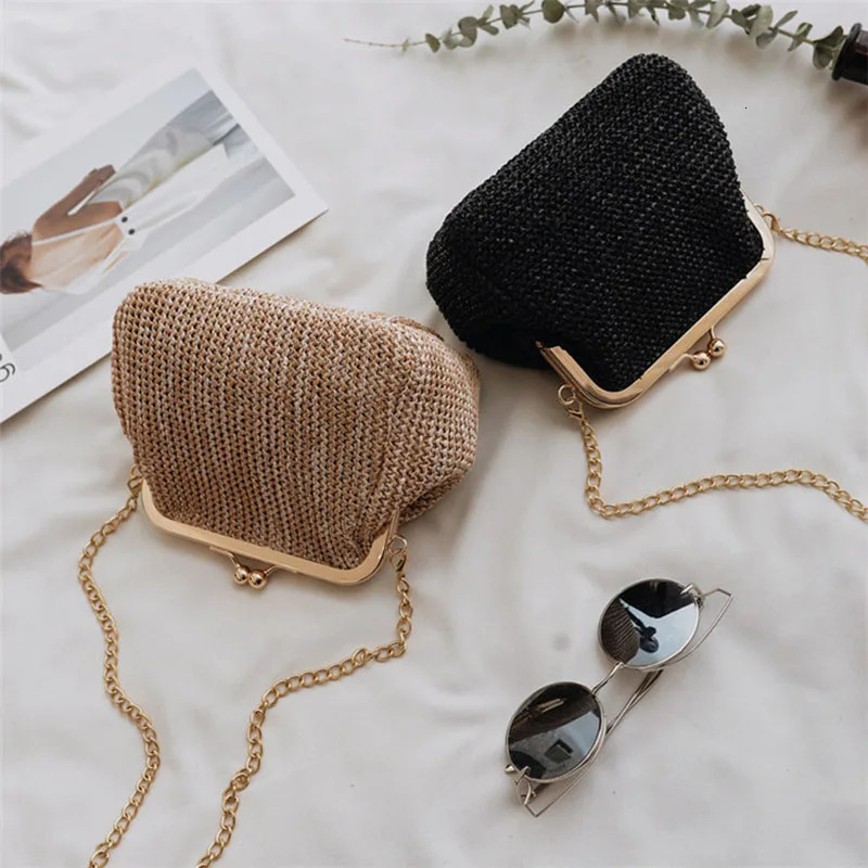 Small Crossbody Boho Bags For Women Evening Clutch Hasp Ladies Handbag Female Straw Beach Rattan Messenger Bag 250614