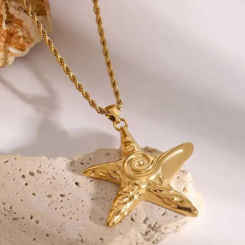 NEW Starfish Stainless Steel Pendant Necklace 18K Gold Plated Waterproof Fashion Jewelry For Women Men W250616