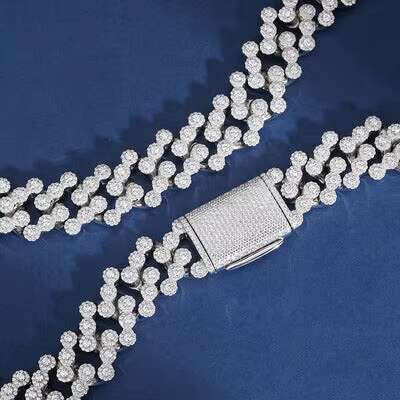 Hip Hop Rock Solid 925 Sterling Silver Cuban Link Chain Necklace Moissanite Diamonds Fine Jewelry for Men Women Dropship