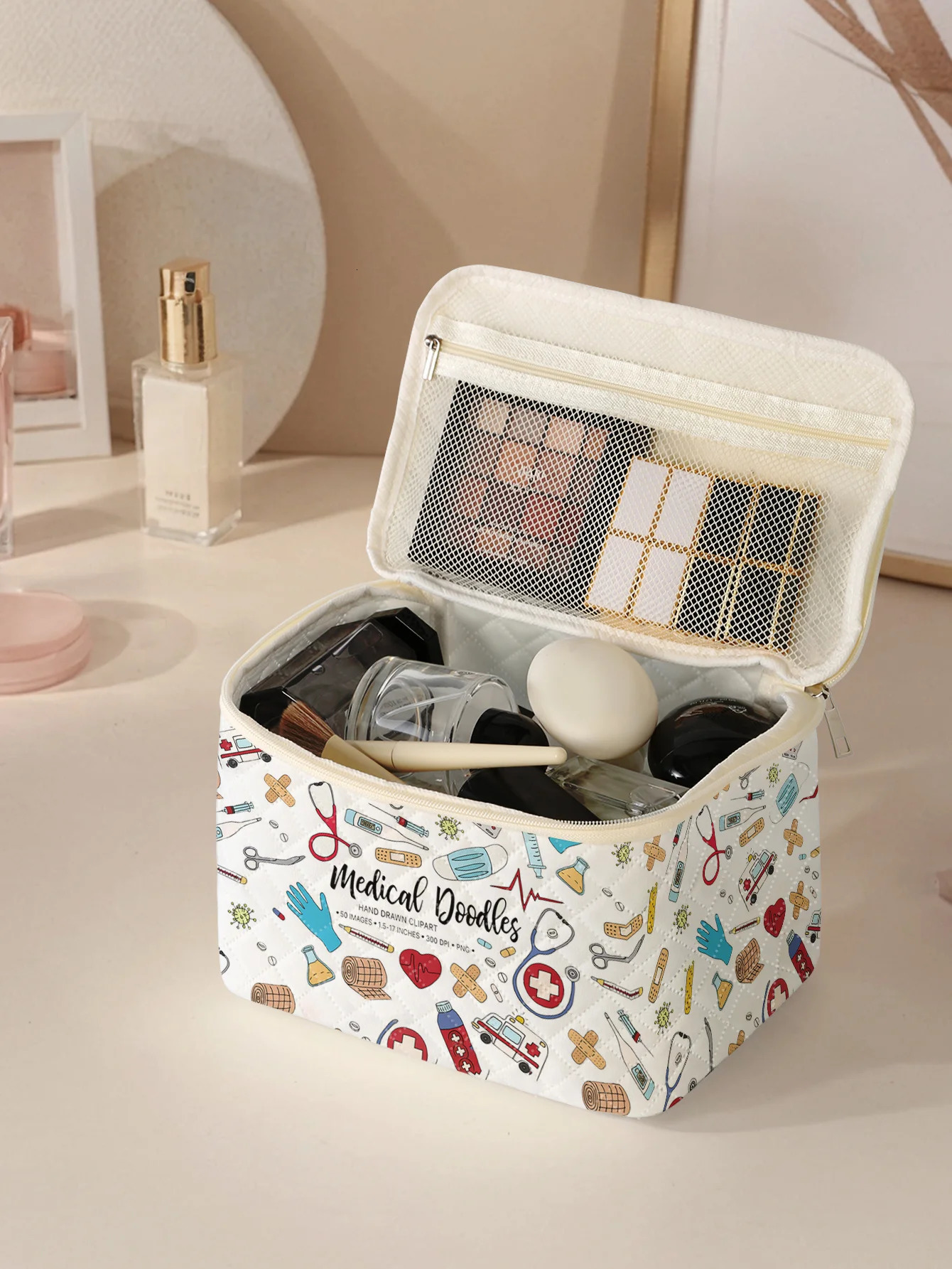 1pc Portable travel cosmetics with medical supplies patterns large capacity storage bags cute and stylish makeup 250614