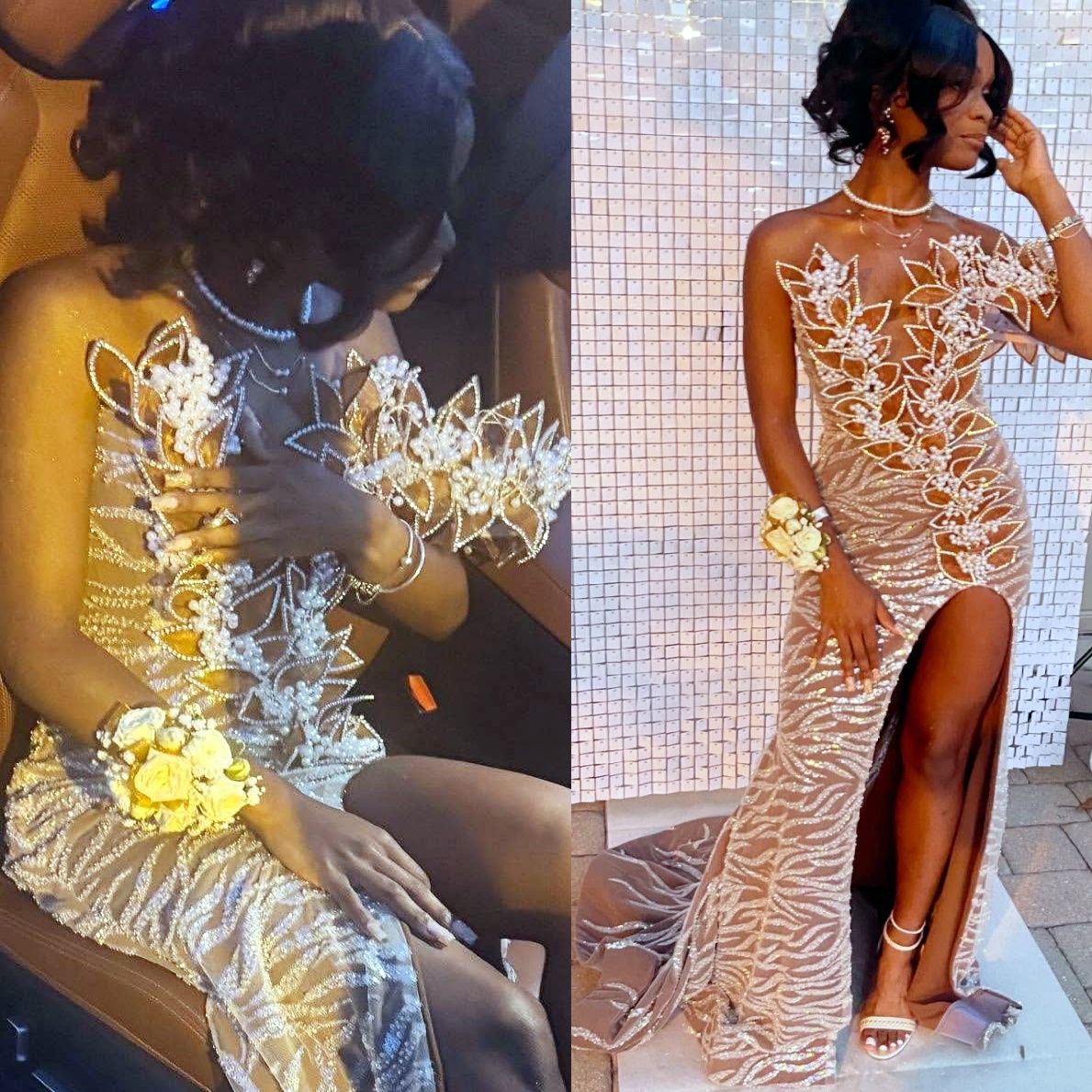 Brown Mermaid Prom Dresses 2025 Pearls Floral Appliques Sequined Evening Formal Party Second Birthday Engagement Gowns Plus Size Dress For Special Occ