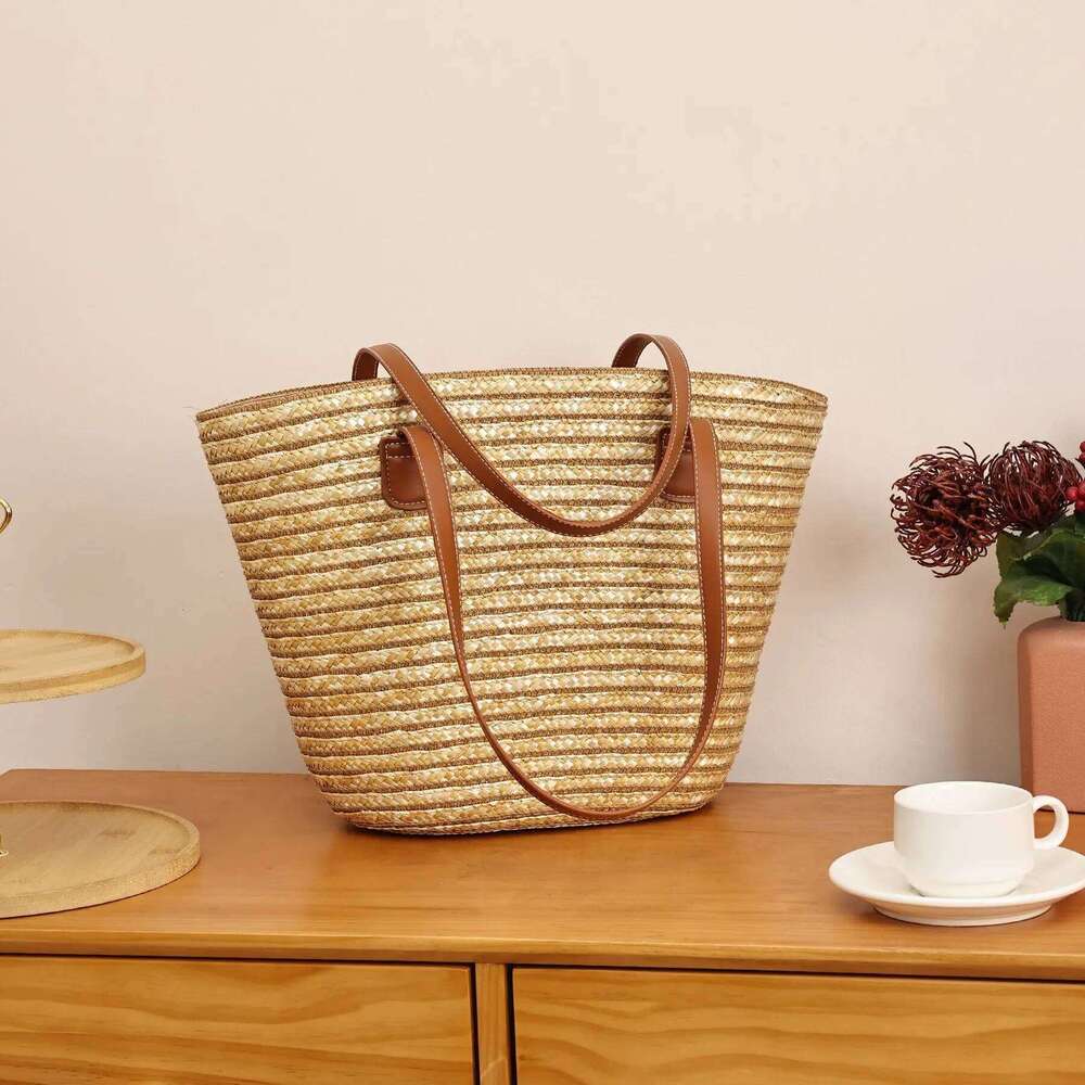 Casual large-capacity handbag, summer beach straw woven bag, casual vacation single-shoulder commuting tote bag