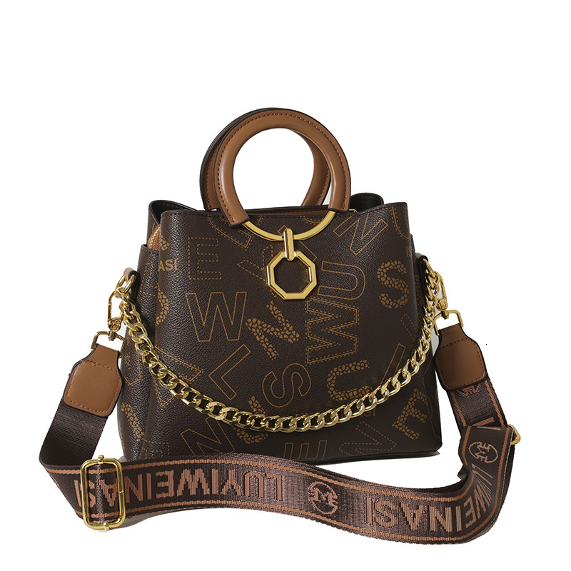 designer High-end Fashion Wide Strap Handheld Bucket Bag for Women 2025 New Vintage Print Shoulder Bag Crossbody Bag for Women