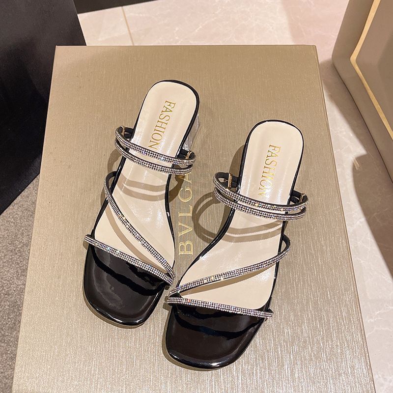 Fashionable rhinestone women's sandals new high heels designer sandals thick heel fairy style shoes fashionable women's slippers