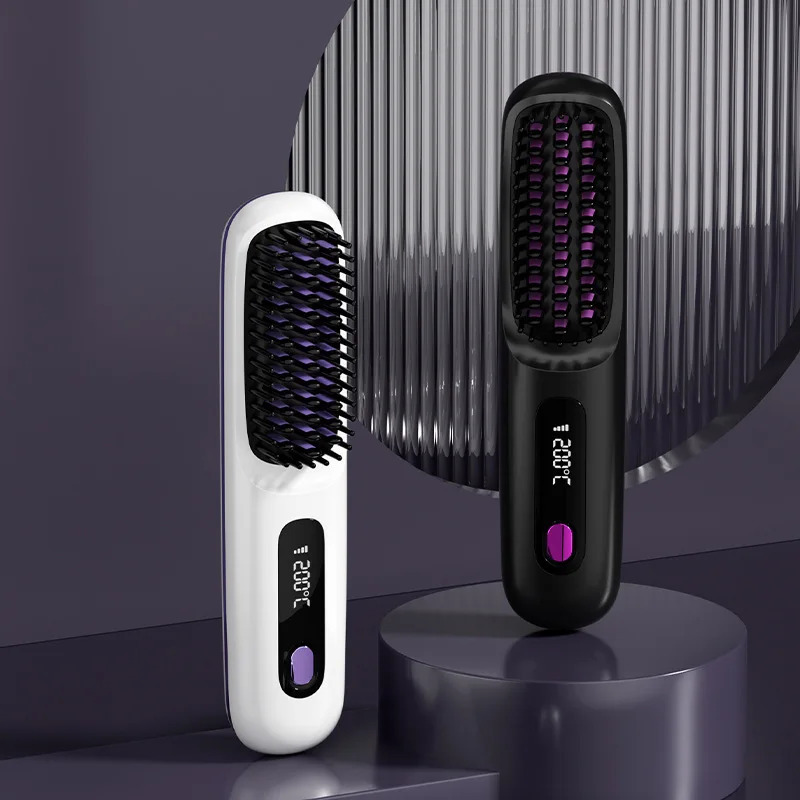 LCD Straight Hair Comb Portable Travel Straightener AntiScald Heated Styling Brush USB Charging Cordless 250606