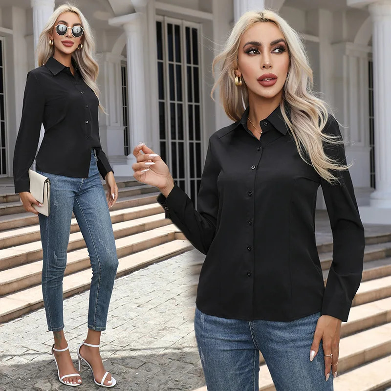 1pcs Woman Spring Autumn Solid color Shirts Lady Casual Long Sleeve Turn-down Collar Loose Shirt Female Fashion Temperament Tops 250614