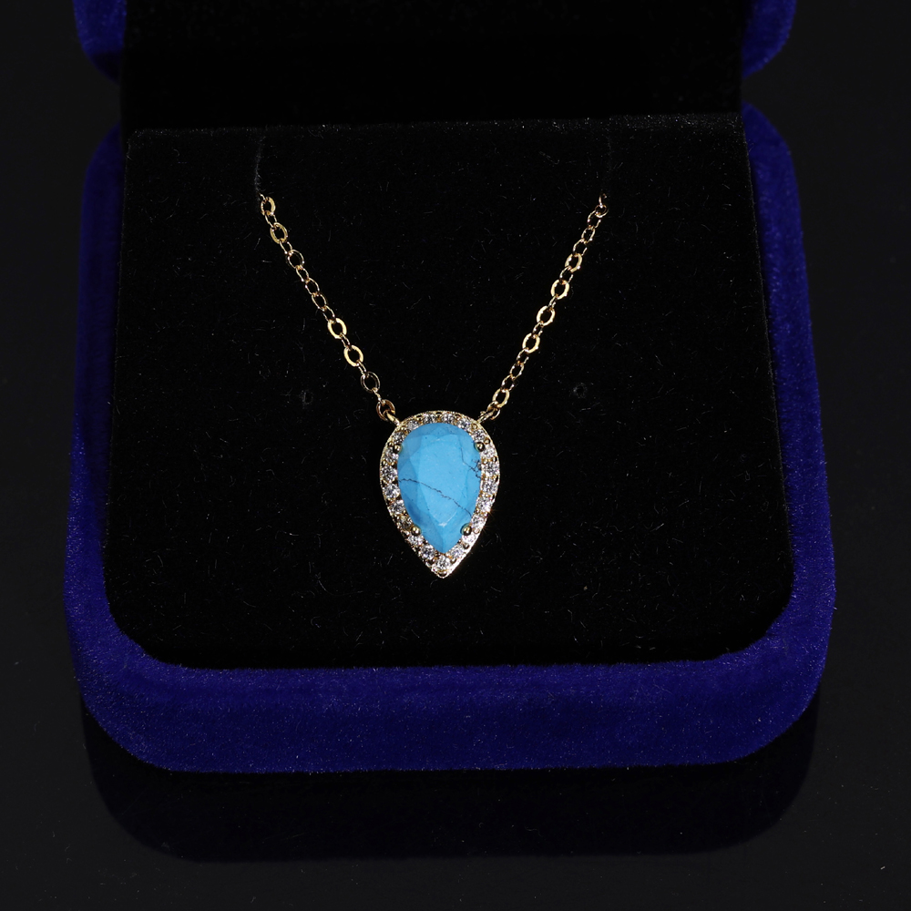 sdzstone 2025 NEW arrived water drop turquoise necklace Zircon Clavicle Chain Women's Gold Plated Color Preserved fashion jewelry