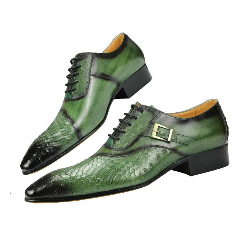 Men Oxford Shoes British Carved Fashion Dress Leather Pointed Trendy Laceup Green Black Formal 250612