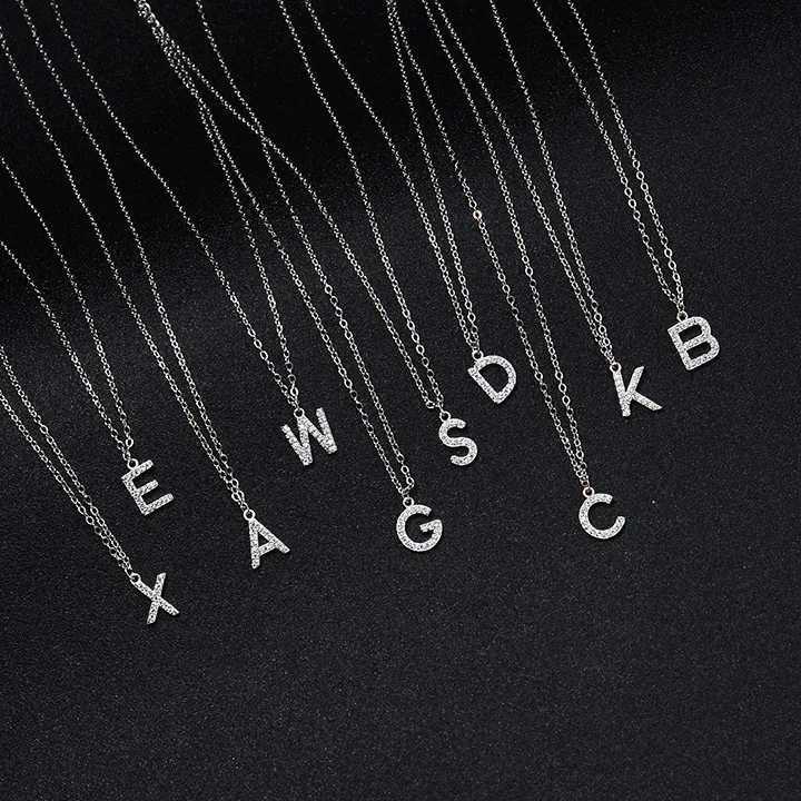 Silver Color Tiny A-Z 26 Alphabet Initial Letters Name Pendant Necklace With Full Shiny Zircon For Girls Best Gift S-N364 W250616